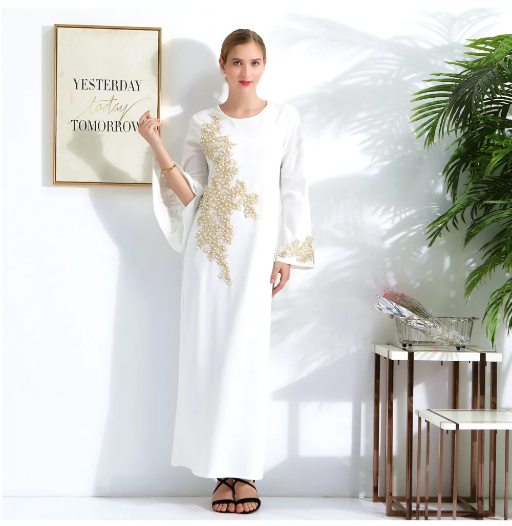 

WEPBEL с бусинами, Средний Восток, Турция, Дубай, Женская абайя, мусульманское платье, Цветочное платье, мусульманская абайя с длинным рукавом, ...