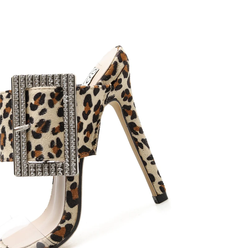 Женские босоножки в римском стиле туфли без задника с леопардовым принтом