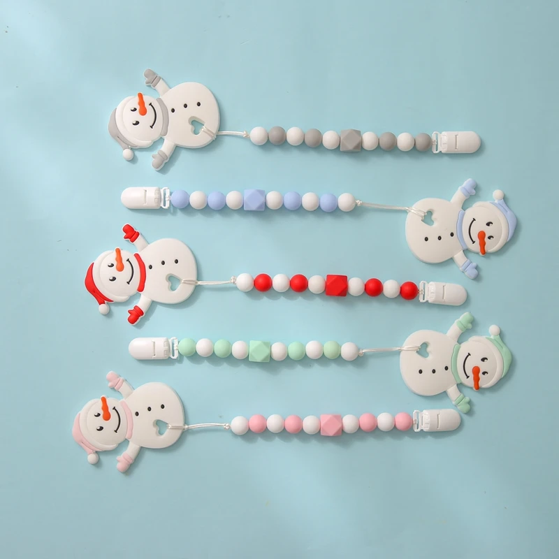 

1Pc Baby Pacifier Clip Chain Dummy Holder For Nipples Clips Silicone Snowman Teething Toys Beads Baby Shower Christmas Gift