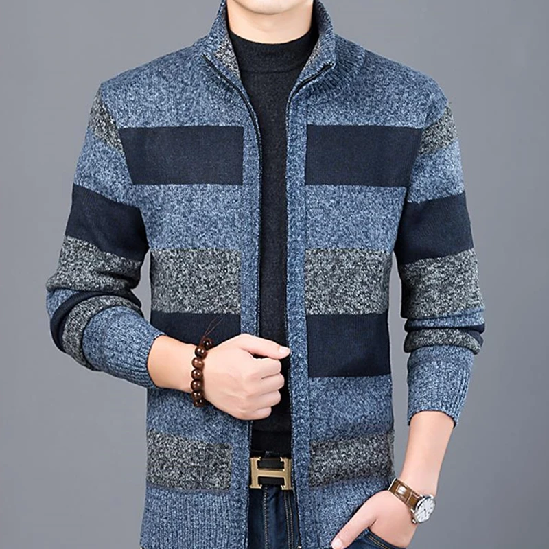 2019 толстый новый модный брендовый мужской свитер кардиган облегающие вязаные