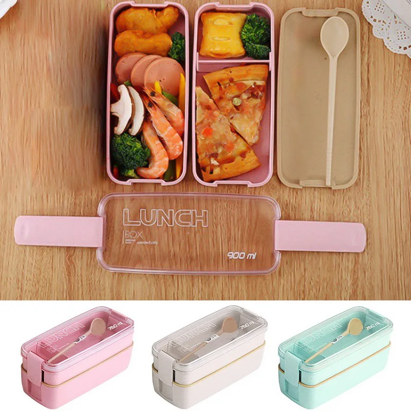 2 слоя японской еды контейнер для хранения пшеничной соломы Bento Ланч-бокс для школьников Дети Герметичная микроволновая посуда Ланч-бокс