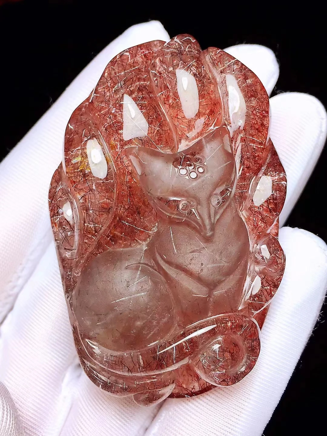 

Natural Red Super Seven 7 Red Lepidocrocite Rutilated Quartz Pendant 62*40*20mm Crystal Fox Carved Necklace AAAAA