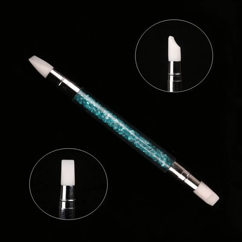 Sky blue Силиконовые ручки с двумя головками, 1 шт., 2 способа, для дизайна ногтей, скульптура, ручки, стразы, акриловая ручка для выбивания, резьбы, ремесло, лак, инструмент для маникюра - Цвет: Sky blue