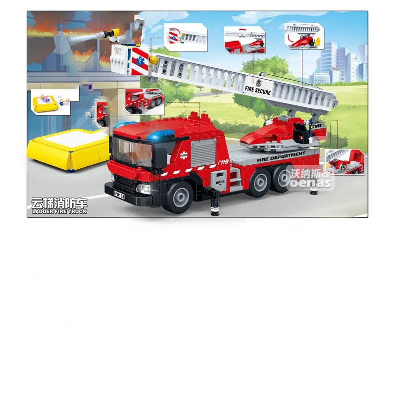 

City blocks Model MOC technilogy Ladder fire truck Educational DIY Building Blocks Bricks Assemble set Vehicle Boys kid Toys