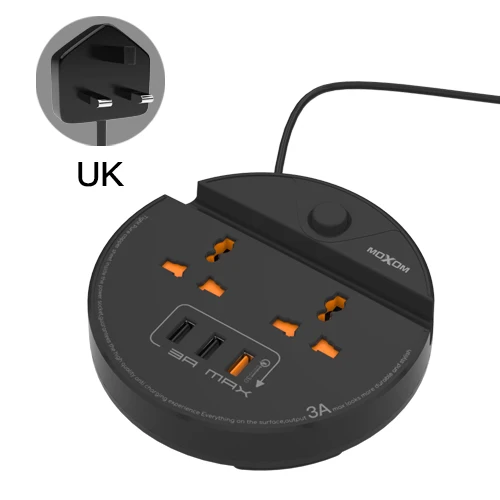 MX-ST02B MOXOM розетка с розеткой 2 порта Переключатель 3 USB разъем Быстрая зарядка 3,0 удлинитель с поддержкой мобильного телефона - Тип штекера: MX-ST02B