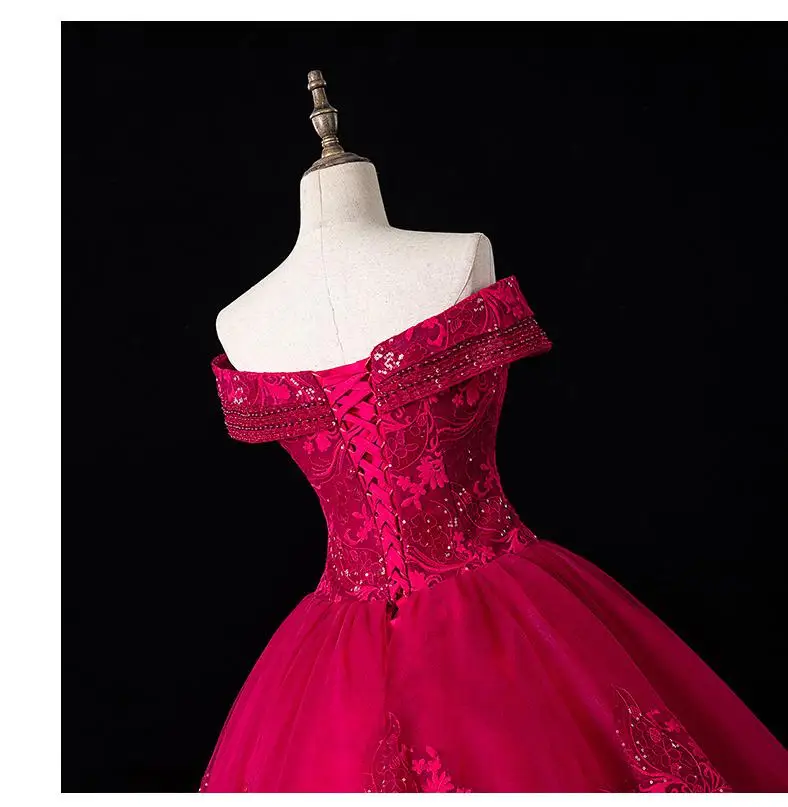 

Vestidos 2021 Luxury Party Prom Quinceanera Dresses Noble Off The Shoulder Ball Gown Lace Bead Vintage Prom Dress Robe De Bal