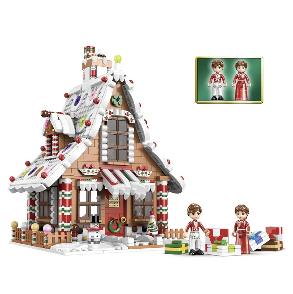 

2021 City Christmas Winter Village Sled Gingerbread House Candy House Castle Santa Building Blocks Bricks Toys For Children Gift