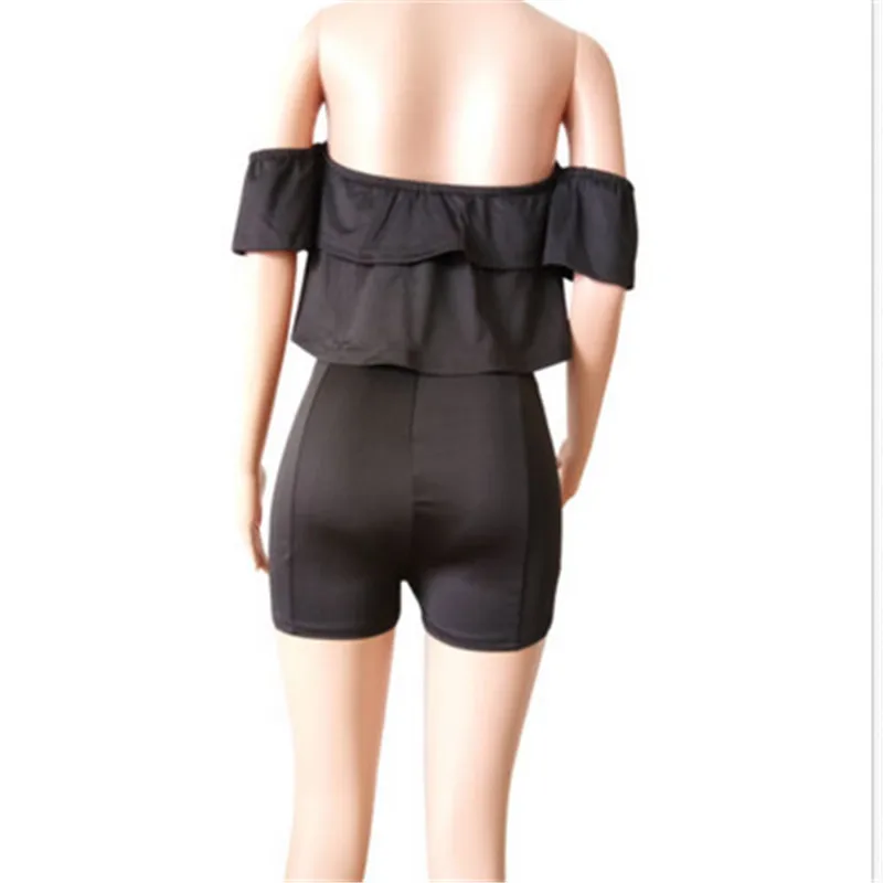 

2017 Summer Sexy Off Shoulder Ruffles Two Piece Set Top and Shorts Fashion Casual Short Sleeve Women SuitS outfit W