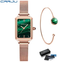 women green watches crrju fashion casual ladies daily dress mesh wristwatch minimalist popular waterproof quartz reloj mujer