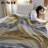 tongdi soft warm four layer bamboo fiber fringed knitting wool blanket luxury pretty decor for girl summer handmade sleeping