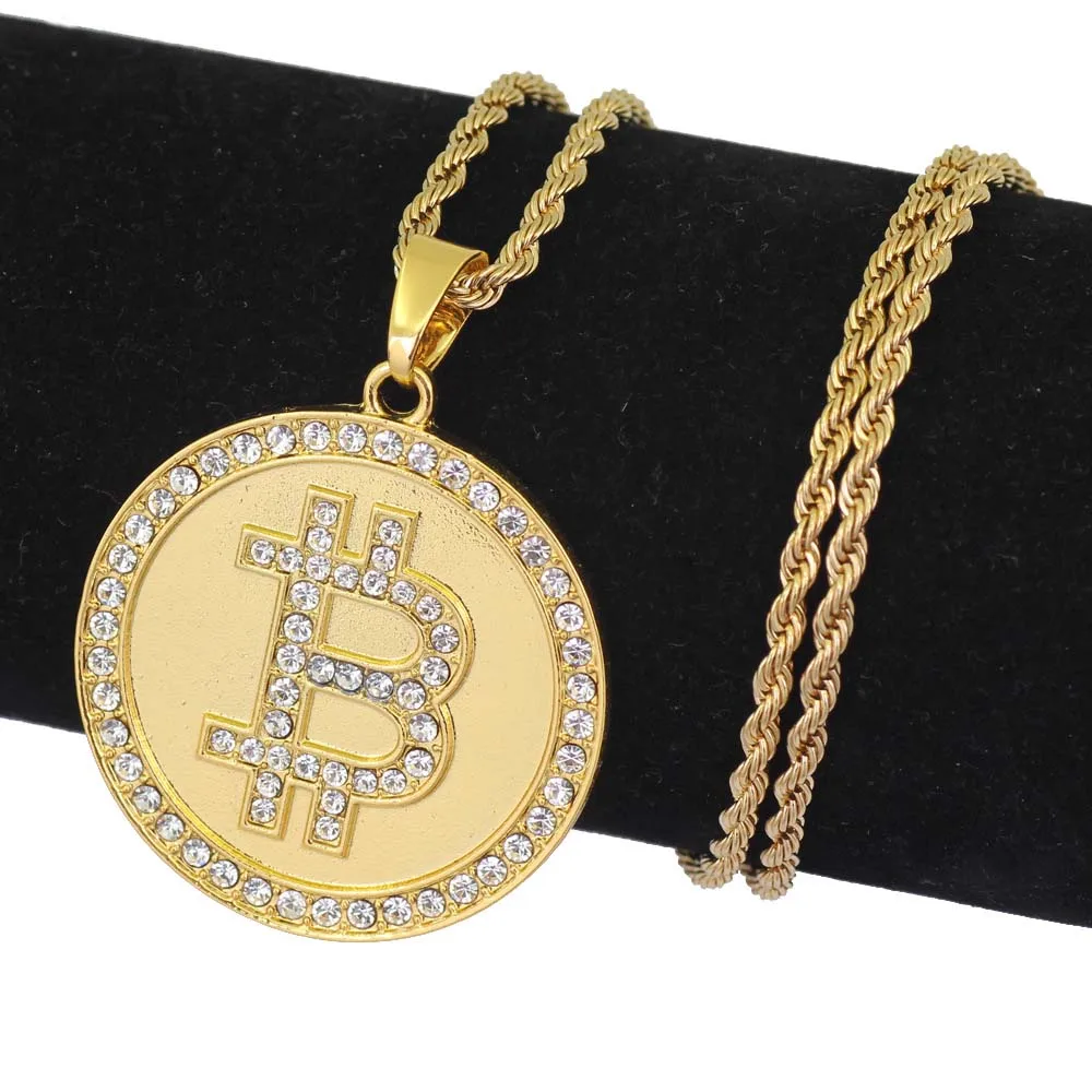 Полный со льдом сплав AAA стразы Bling Бит монета ожерелье модные сапоги в панковском