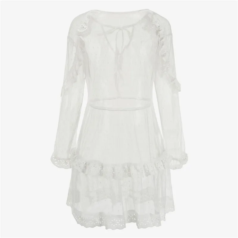 Перспективное Сетчатое вязаное крючком пляжное платье для женщин 2019 летнее