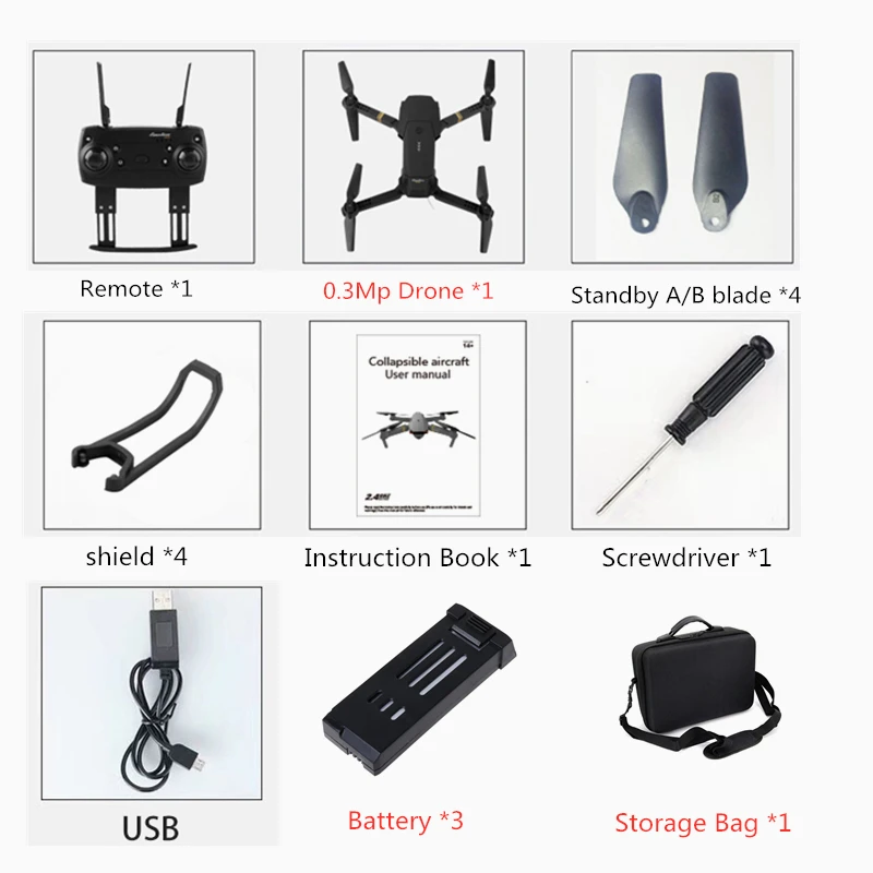 0.3MP 3B Bag Дрон wifi FPV широкоугольный HD 1080P камера режим удержания высоты складной рычаг RC Квадрокоптер мини карманные игрушки для бесплатной доставки VS E58 - Цвет: 0.3MP 3B Bag