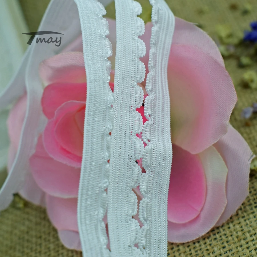 Блестящие эластичные ленты #303 чистый белый зубчатый край 8 цветов стрейчевая