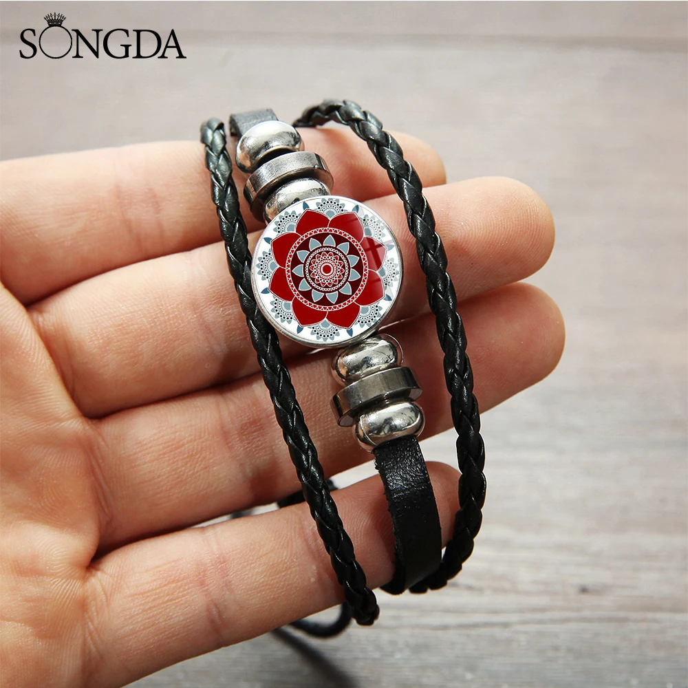 Стеклянная застежка кнопка в стиле стимпанк с мандалой браслет ручной работы