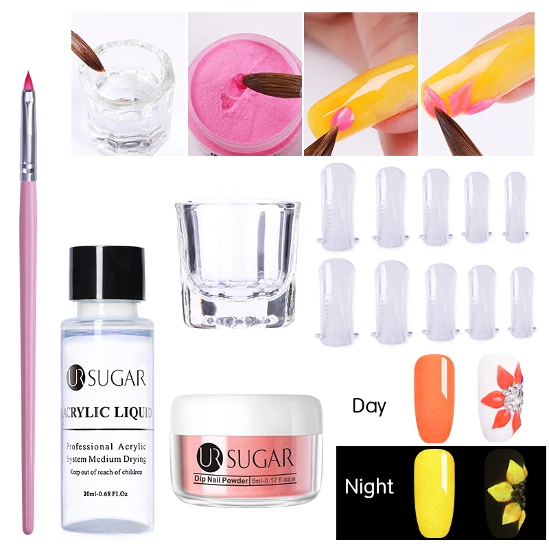 Carving Set 12 UR SUGAR, 5 мл, светящийся набор порошка для ногтей, для вырезания, удлинение французских ногтей, полимерный порошок, градиент, растут в темноте, украшение - Цвет: Carving Set 12