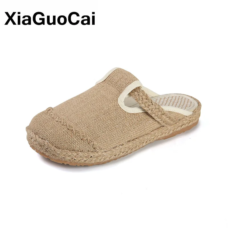 Spring Autumn Women Shoes Flax Slippers Flat Breathable Casual Ladies Linen Slippers Retro National Style Female Slippers