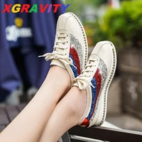 xgravity pop stars fashion casual shoes elegant women genuine leather shoes mix color crystal shoes fashion sneakers female d002