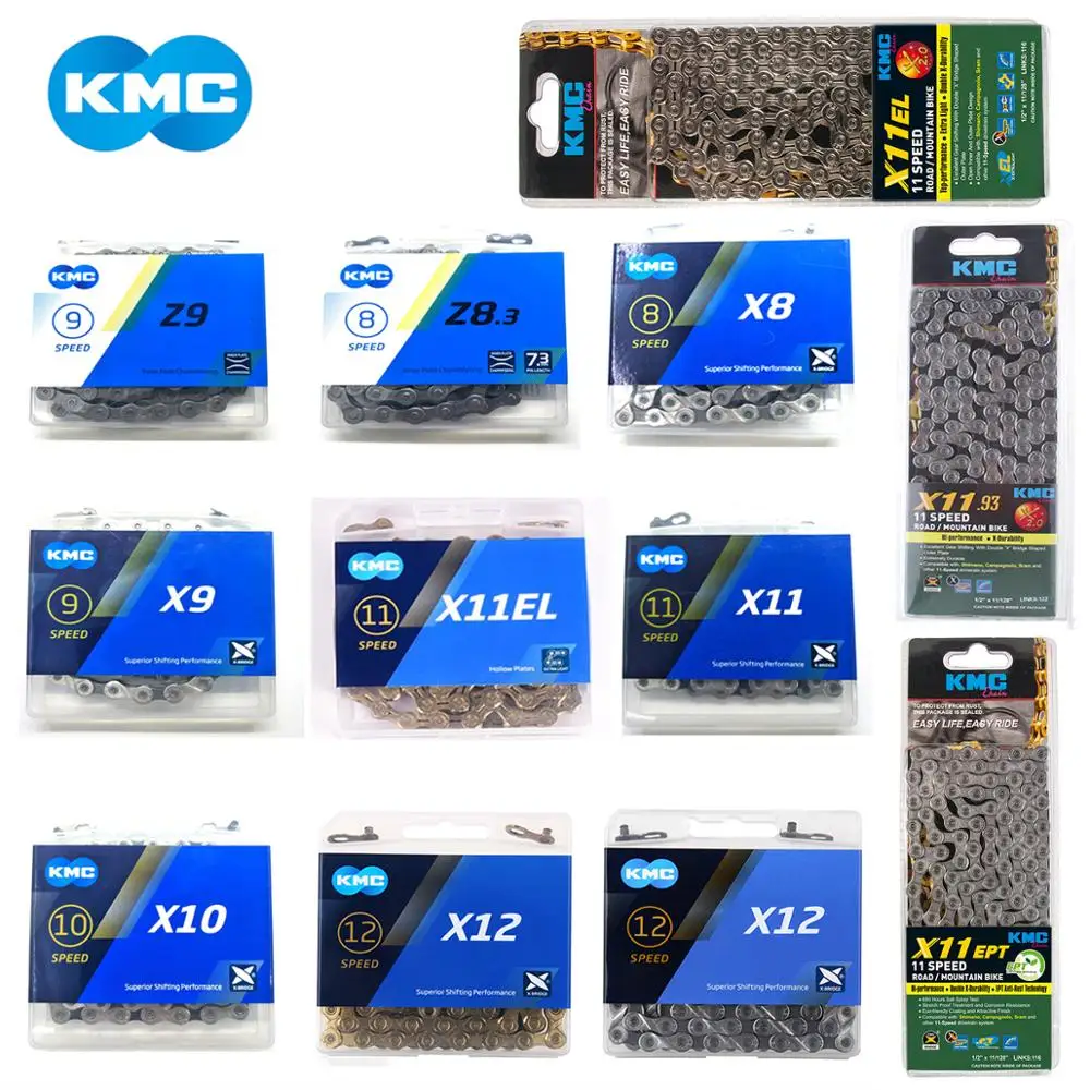 Велосипедная цепь KMC X8 X9 X10 X11 X12 HV408 Z8.3 X8PL Z9 X9L X11EL 116L/118L/126 звеньев MTB/дорожный