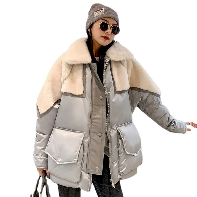 Женский Двухсторонний пуховик средней длины парка на белом утином пуху с