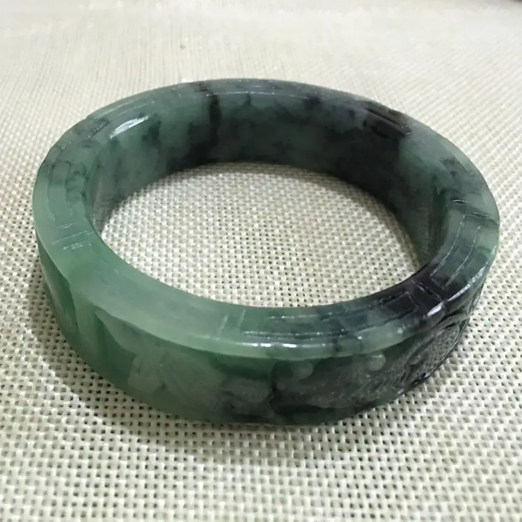 59mm Vintage Chinese Hand-carved Black Green Jadeite Jade Bracelet Bangle 787 | Украшения и аксессуары