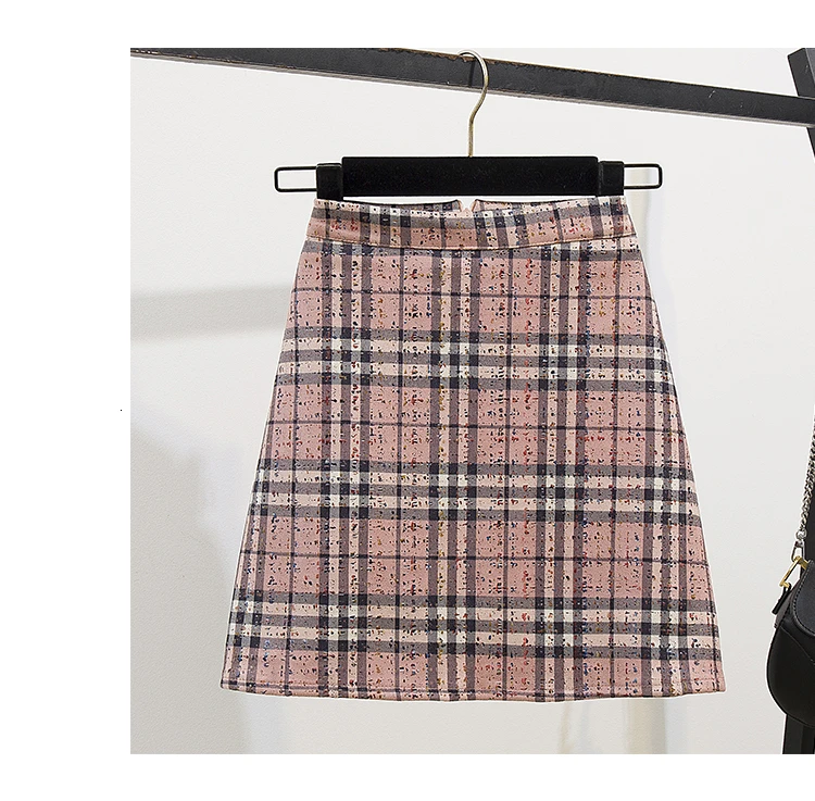 skirt Осень-зима, корейский милый комплект из двух предметов, пуловер, свитер и высокая талия, а-силуэт, облегающая бедра, комплект с клетчатой юбкой, женская одежда - Цвет: skirt