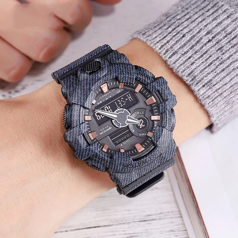 Современные Роскошные мужские часы из денима водонепроницаемые спортивные
