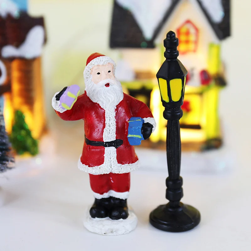 LED Resin Christmas Village Set Party Decoration Santa Claus Pine Needles Snow Street View House Holiday Gift Home Ornaments | Дом и сад