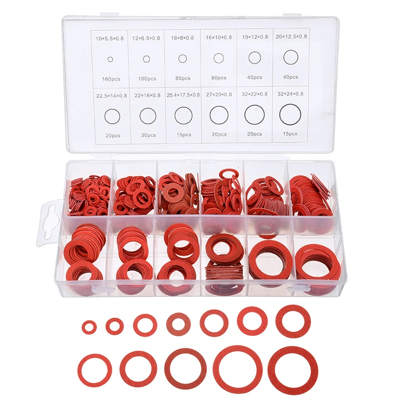 600 шт. 12 размеров плоская шайба красный Сталь Бумага изоляцию волокна плоское