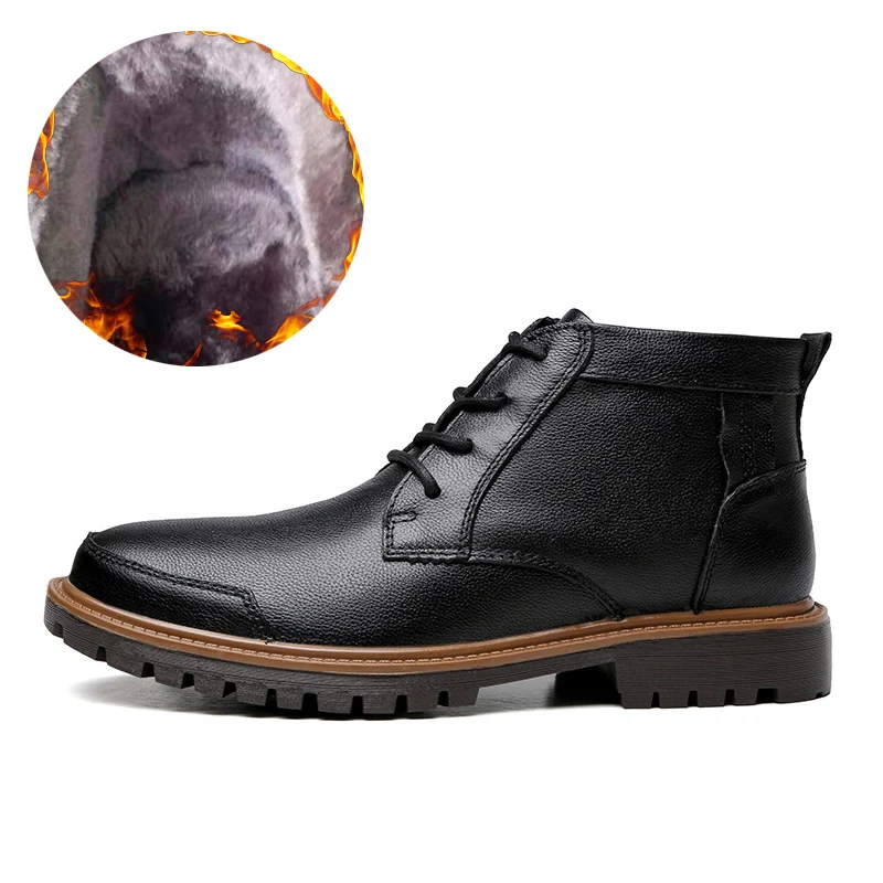 black add fur Зимние мужские ботильоны из натуральной коровьей кожи; Высококачественная теплая обувь ручной работы на резиновой подошве; роскошная мужская зимняя обувь;# YYH599 - Цвет: black add fur