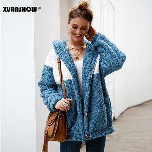 XUANSHOW 2019 зима Пальто женское закрытый пушистый рыхлый мода Длинный рукав сращивание Женский топ толстовки Хранить в теплой