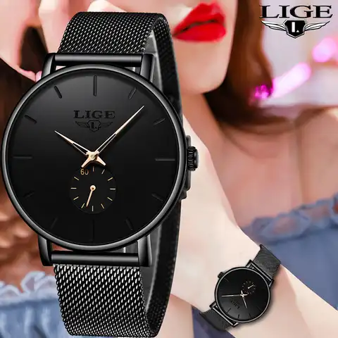 Часы наручные LIGE женские кварцевые, брендовые Роскошные повседневные модные водонепроницаемые с сетчатым ремешком