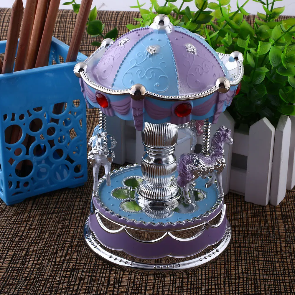 Horse Carousel Music Box Toy Light Clockwork Musical Boxes Gifts Vintage | Дом и сад