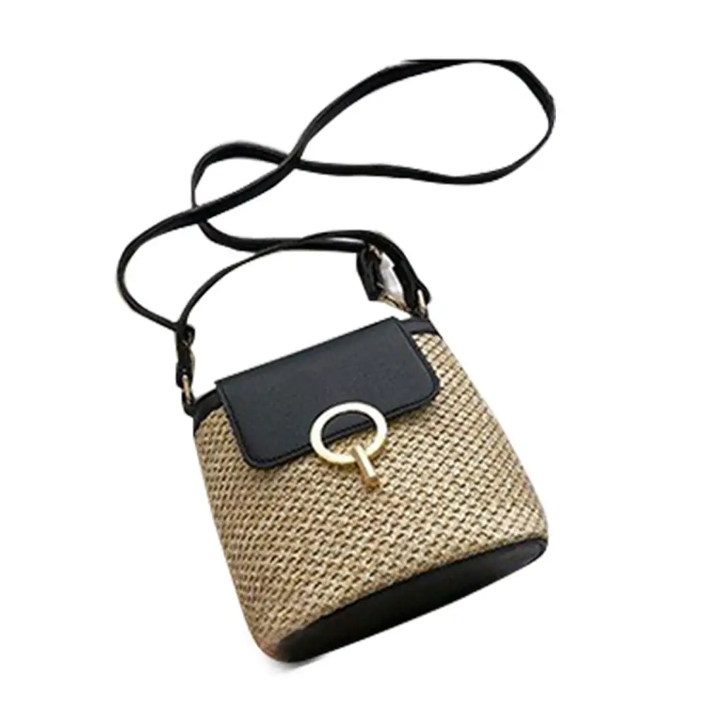 

2021 New Woven Bag Straw Bag Handbag Simple Shoulder Messenger Bag Portable Bucket Beach Travel Casual Beach Lady Bag