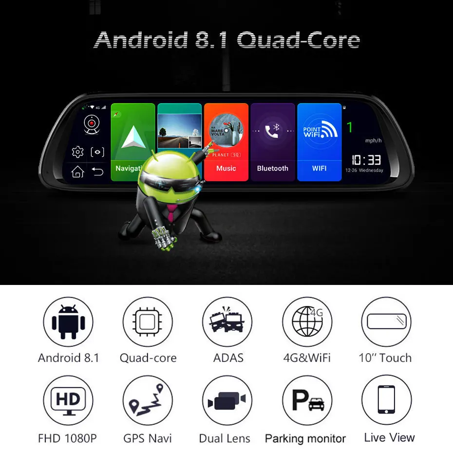 Olysine 10 ''Android 8,1 4G зеркало заднего вида автомобиля dvr камера gps навигатор ADAS WiFi видеорегистратор HD 1080P поток Медиа Видео рекордер