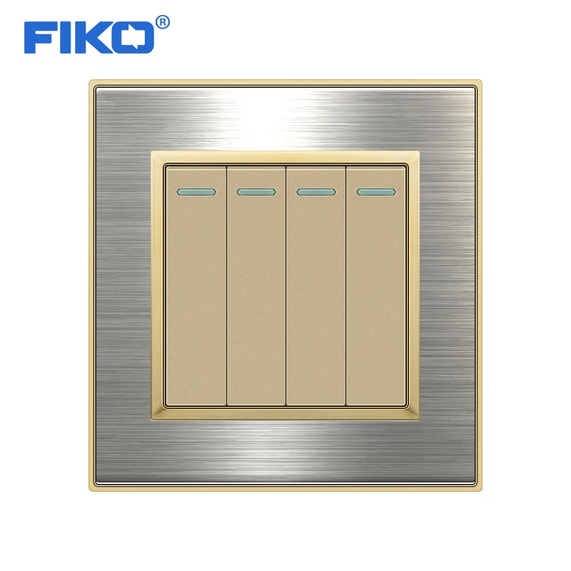 

FIKO stainless steel panel wall light switch 4gang 1/2way , 250V 16A Champagne Gold Household silver edge panel 86mm*86mm
