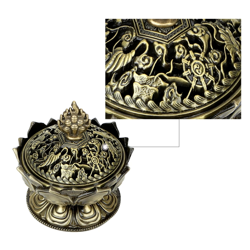Chinese Incense Burner Box Holder Lotus Flower Sandalwood Censer Bowl Metal Craft Office Home Decoration | Дом и сад