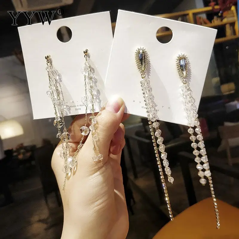 

Girly Flower Crystal Earrings Temperament Long Wild Tassel Earrings Fashion All-Match Earrings For Female Daily Wear Or Matching