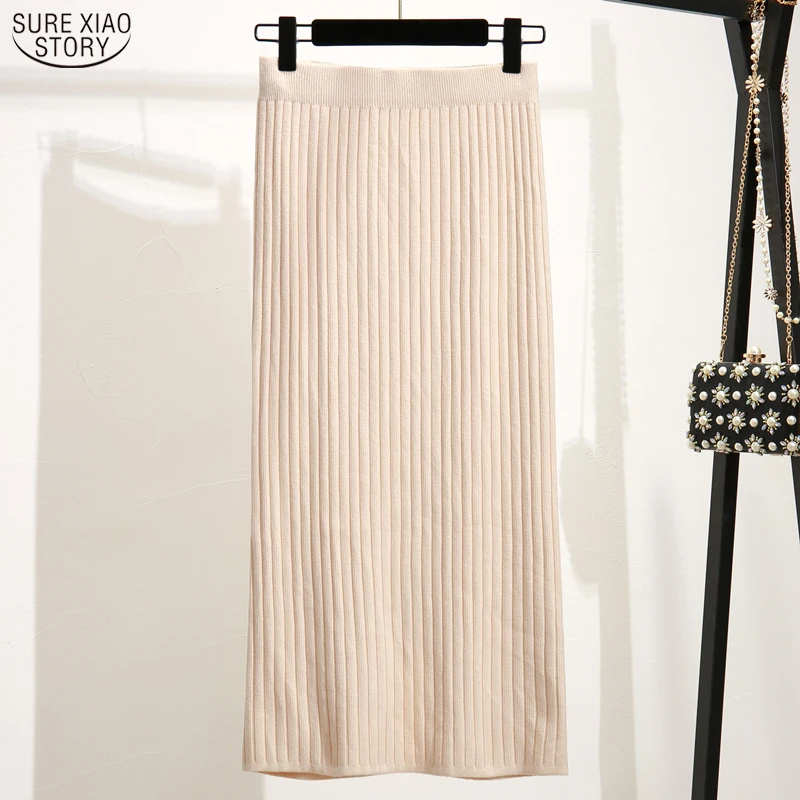 

2022 однотонные плиссированные женские юбки, осенняя трикотажная юбка до бедра, Женская Офисная однотонная зимняя эластичная юбка средней дл...