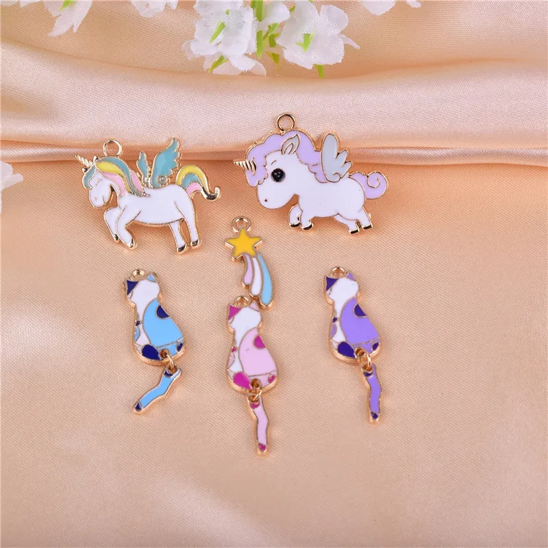Металлические подвески в виде кота единорога лошади радуги звезды серьги