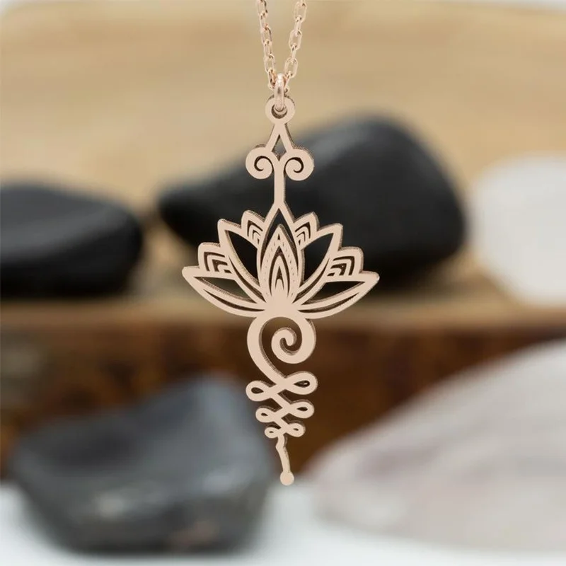 

Exquisite Lotus Flower Unalome Pendant Necklace Fashion Hippie Yoga Rose Gold Symbol Jewelry Anniversary Mother's Day Gifts