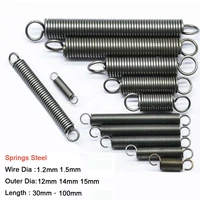 125 pcs spring steel stretching spring wire diameter 1 2mm 1 5mm outer diameter 12mm 14mm 15mm total length 30100mm with hook