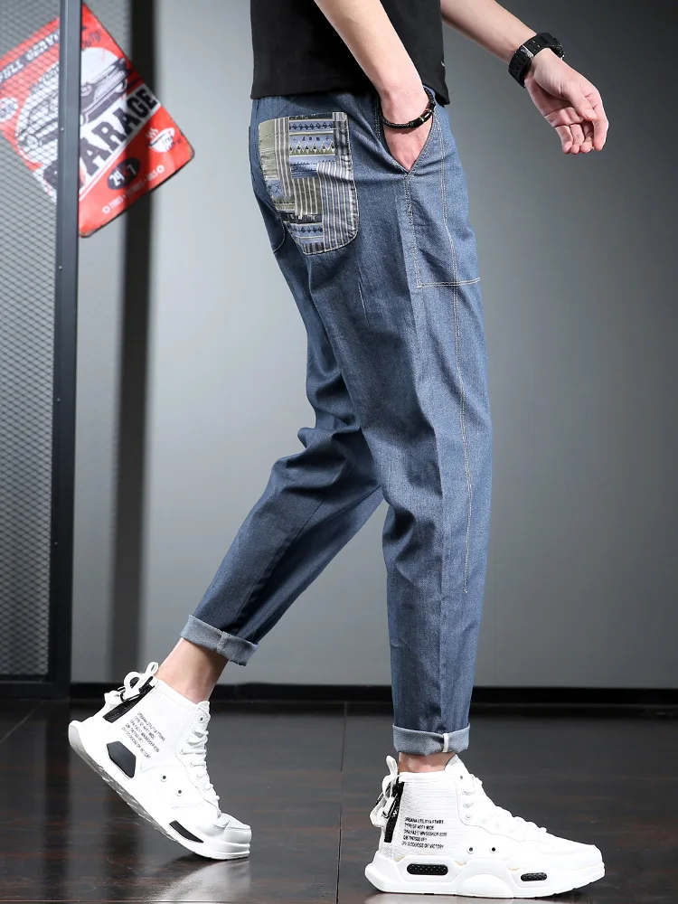 

2021 Summer Men Casual Pants Fashion Pockets Decoration Slim Fit Trousers