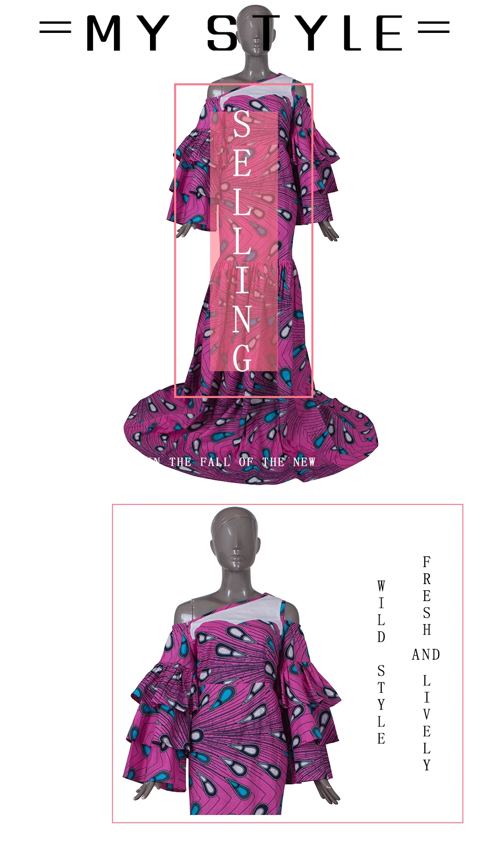 Платье Горячая Vestidos Дашики женское платье хлопок Принт традиционная африканская одежда рыбий хвост и земля одежда для женщин WY4336