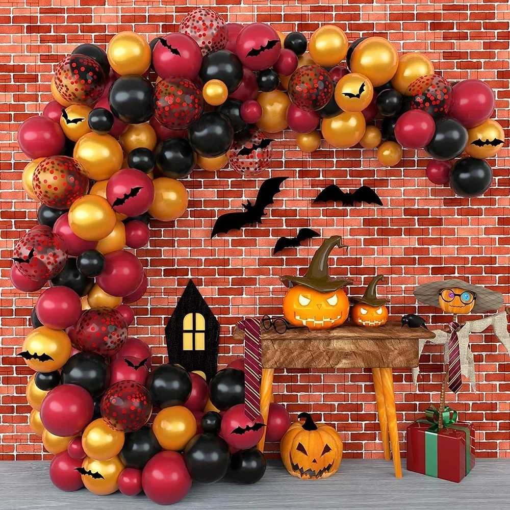 

Halloween Balloons Garland Kit , 116 Pcs Latex Balloons Confetti Balloon with 3D PVC Bat Decoration Set for Halloween Party