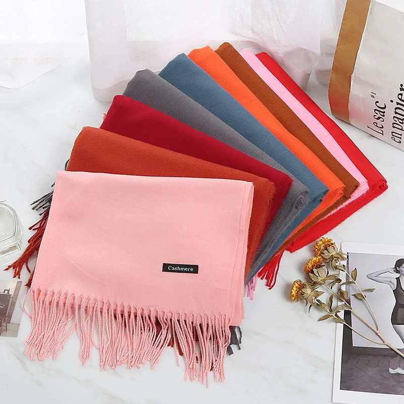 

2022 Women Cashmere Scarf Tassel Girls Winter Shawl Warm Soft Long Solid Scarves Fashion Head Wrap Hot Foulard Female Hijab New
