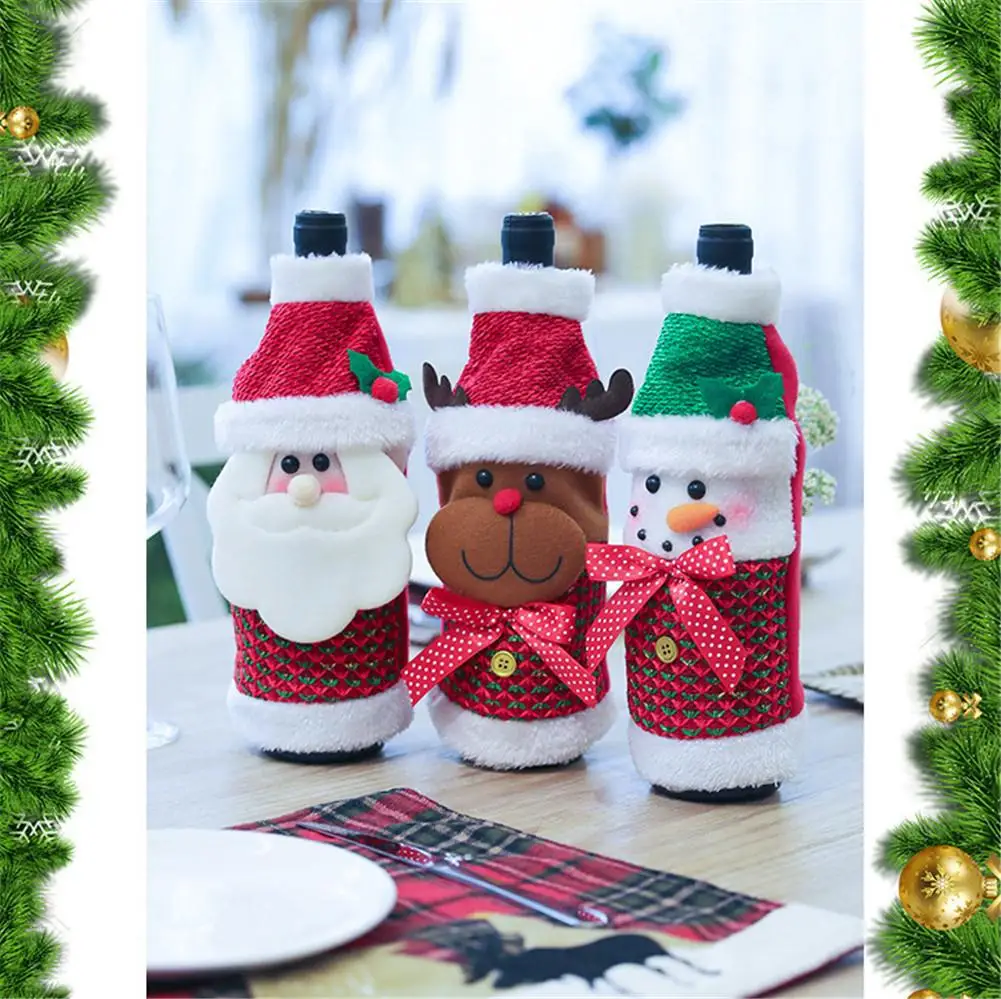 Рождественские Чехлы для винных бутылок чехол рождественские украшения дома