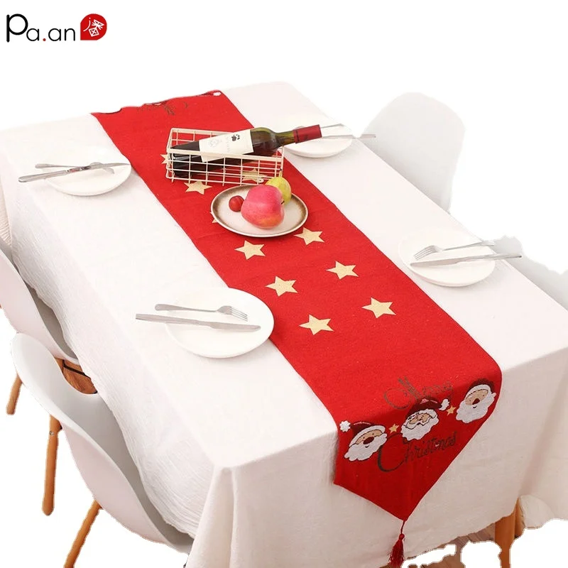 

Christmas Decorations Table Runners 35x178cm Restaurant Coffee Dinning Table Flag Christmas Table Cloth Cover with Tassel