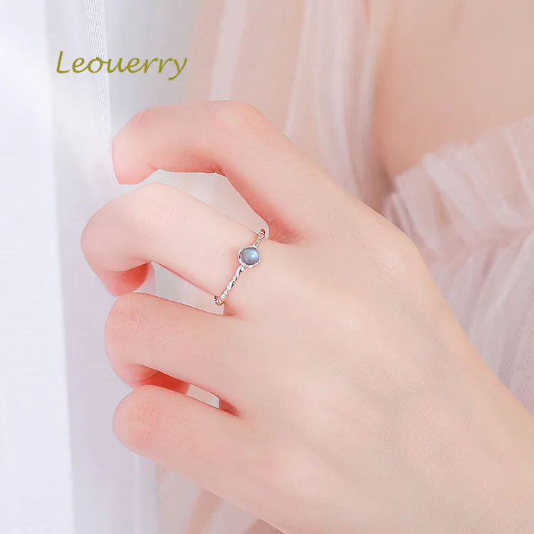 Leouerry, 925 пробы, серебро, натуральный лунный камень, открытые кольца, нежные, для женщин, девочек, кристалл, драгоценный камень, кольцо на палец, ювелирное изделие, подарок