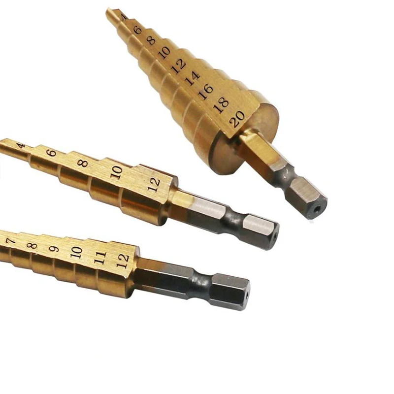 3 шт. Hss Шаг сверло Спираль Флейта HSS Сталь конус Титан покрытием мини инструмент